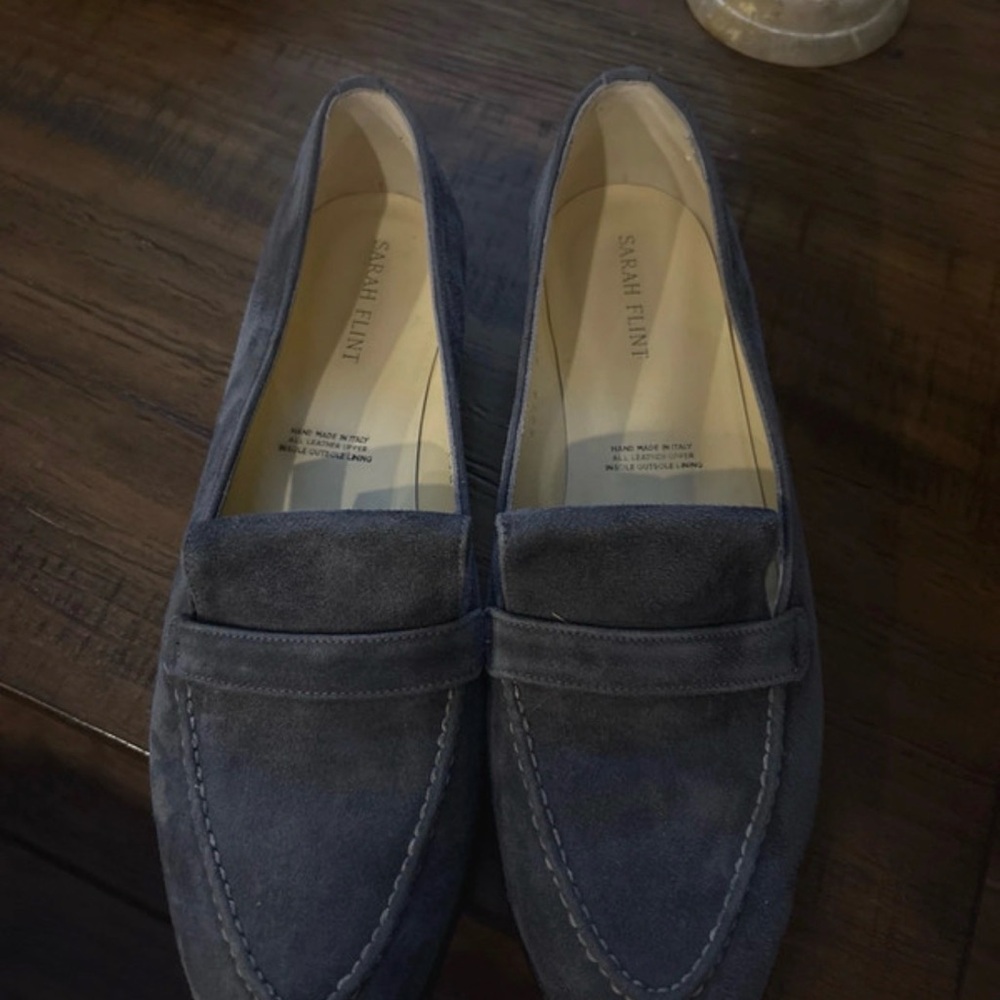 Sarah Flint Blue Suede Penny Loafers